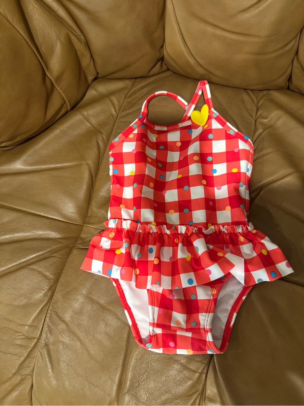 Hanna Anderson Red Gingham One-Piece baby Swimsuit with Ruffle size 60